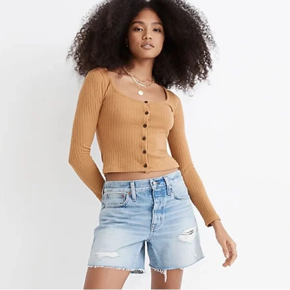 Madewell Relaxed Mid-Length Denim Shorts in Steenwick Wash: Ripped Edition